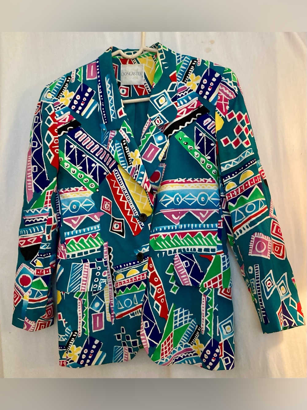 Doncaster Vintage Teal Multicolor Geometric Blazer Size 8P